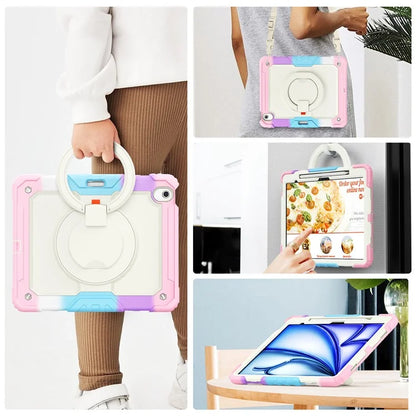 For iPad Air 13 (2024) Kickstand Case PC+Silicone Tablet Cover with Strap
