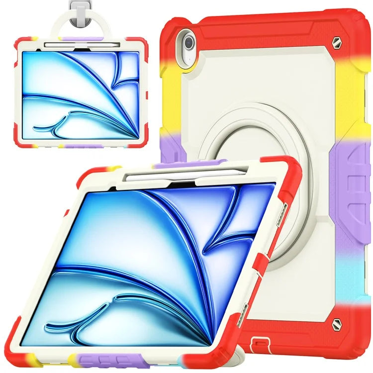 For iPad Air 13 (2024) Kickstand Case PC+Silicone Tablet Cover with Strap