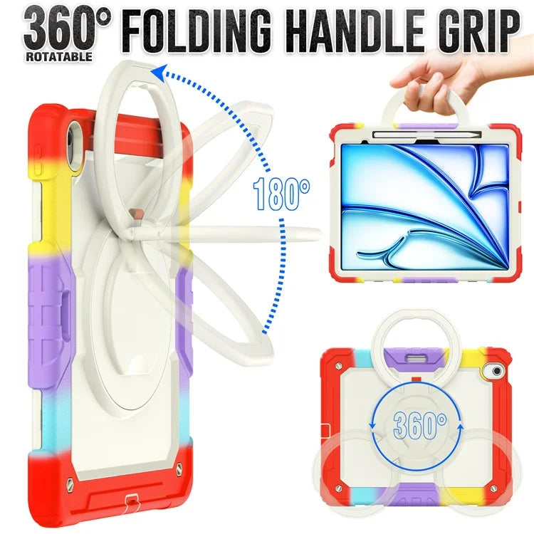 For iPad Air 13 (2024) Kickstand Case PC+Silicone Tablet Cover with Strap