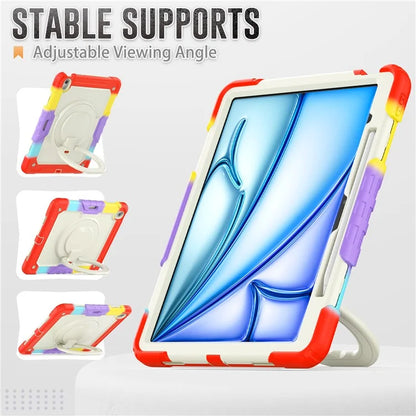 For iPad Air 13 (2024) Kickstand Case PC+Silicone Tablet Cover with Strap
