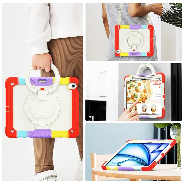 For iPad Air 13 (2024) Kickstand Case PC+Silicone Tablet Cover with Strap