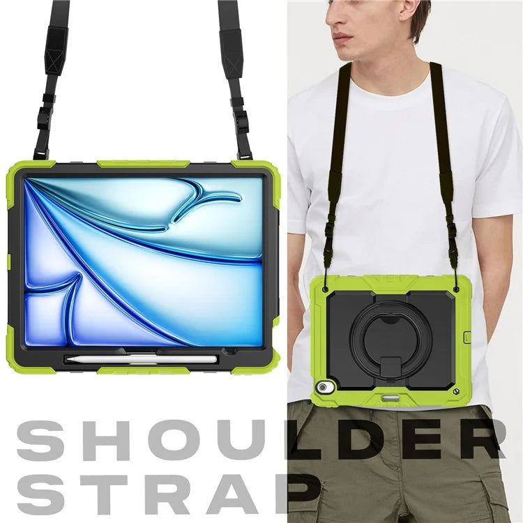 For iPad Air 13 (2024) Case PC+Silicone Tablet Cover with Kickstand, Strap