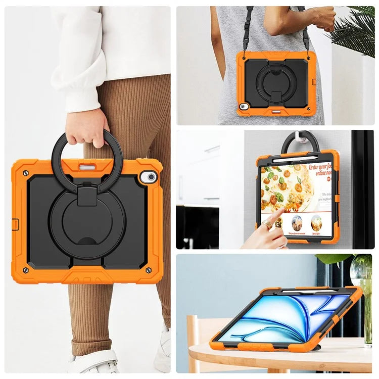 For iPad Air 13 (2024) Case PC+Silicone Tablet Cover with Kickstand, Strap