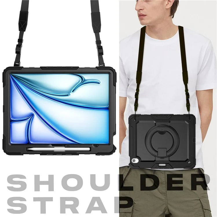 For iPad Air 13 (2024) Case PC+Silicone Tablet Cover with Kickstand, Strap