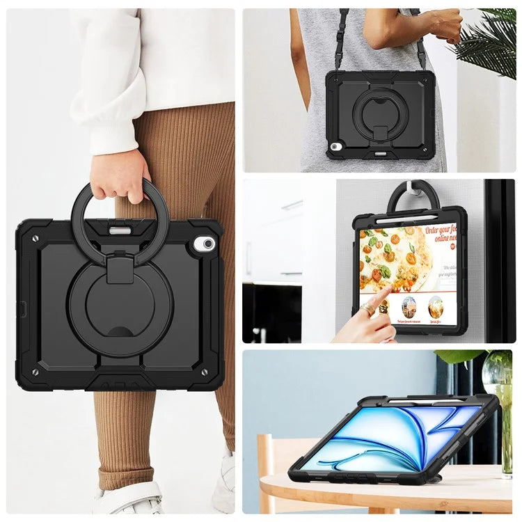 For iPad Air 13 (2024) Case PC+Silicone Tablet Cover with Kickstand, Strap