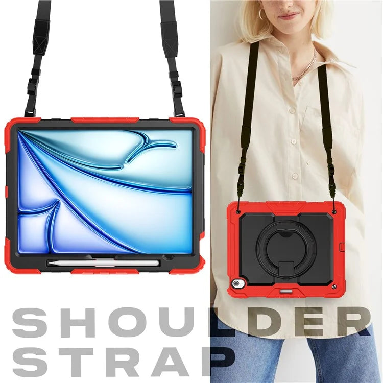 For iPad Air 13 (2024) Case PC+Silicone Tablet Cover with Kickstand, Strap