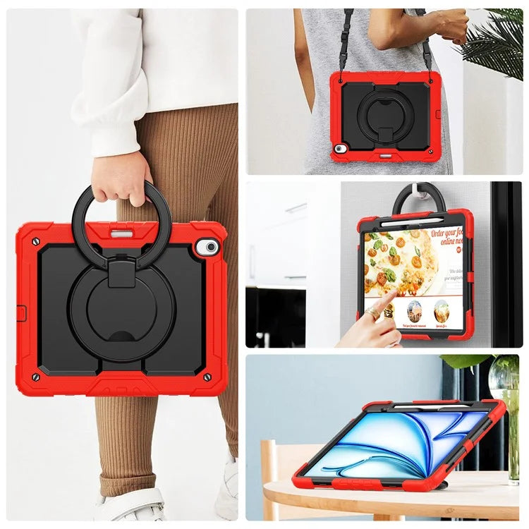 For iPad Air 13 (2024) Case PC+Silicone Tablet Cover with Kickstand, Strap