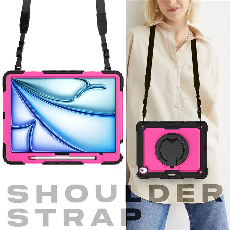 For iPad Air 13 (2024) Case PC+Silicone Tablet Cover with Kickstand, Strap
