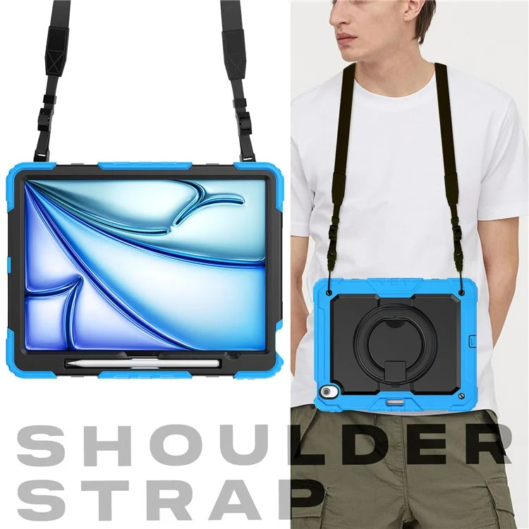 For iPad Air 13 (2024) Case PC+Silicone Tablet Cover with Kickstand, Strap