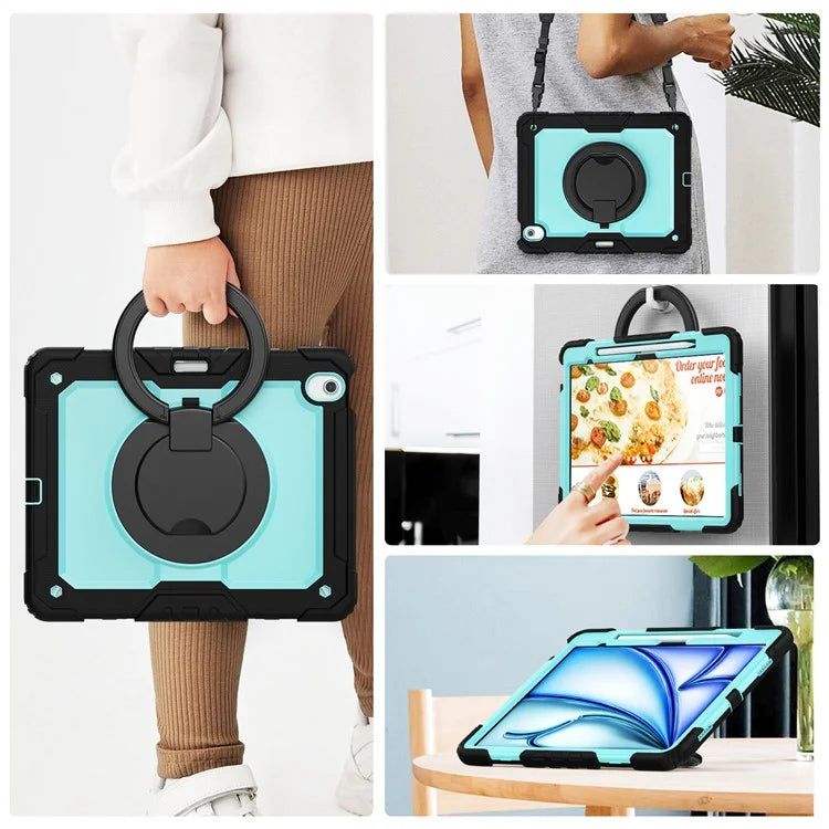 For iPad Air 13 (2024) Case PC+Silicone Tablet Cover with Kickstand, Strap