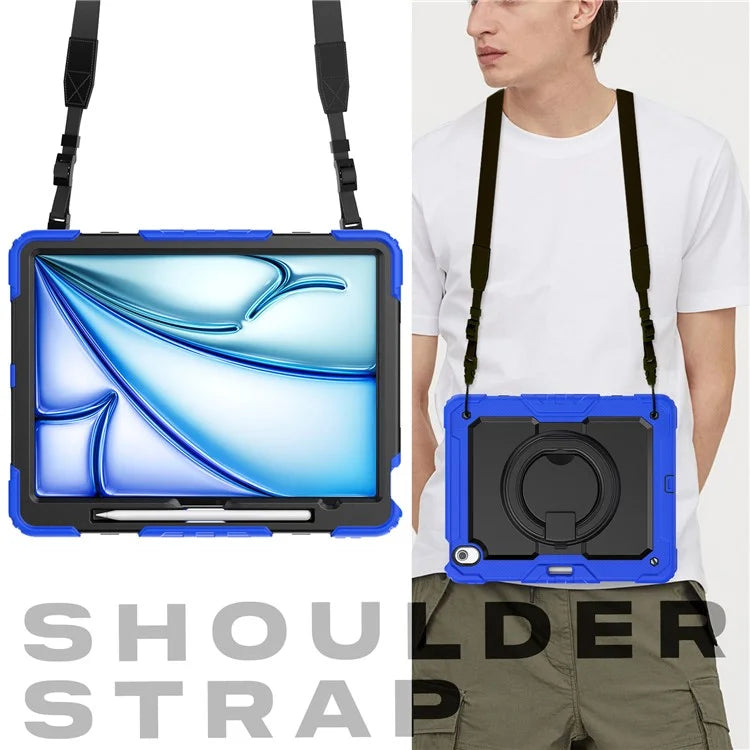 For iPad Air 13 (2024) Case PC+Silicone Tablet Cover with Kickstand, Strap