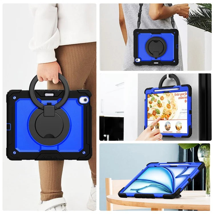For iPad Air 13 (2024) Case PC+Silicone Tablet Cover with Kickstand, Strap