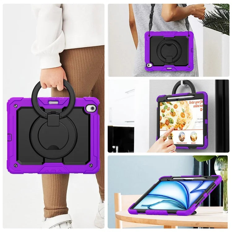 For iPad Air 13 (2024) Case PC+Silicone Tablet Cover with Kickstand, Strap