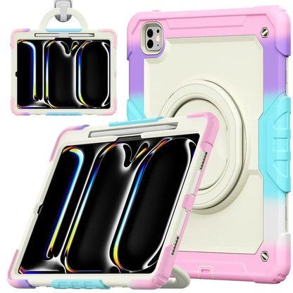 For iPad Pro 13 (2024) Kickstand Case PC+Silicone Tablet Cover with Strap
