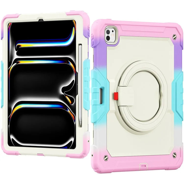 For iPad Pro 13 (2024) Kickstand Case PC+Silicone Tablet Cover with Strap