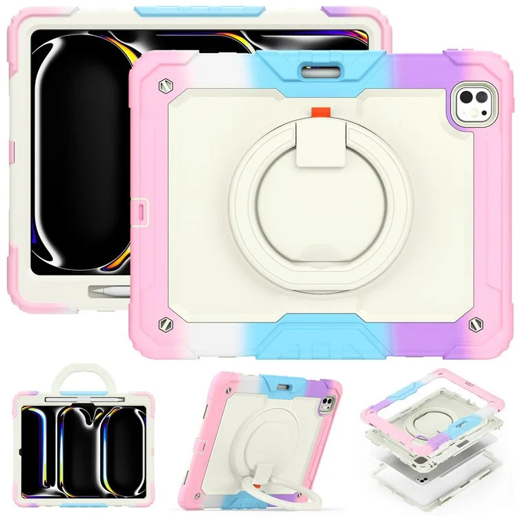 For iPad Pro 13 (2024) Kickstand Case PC+Silicone Tablet Cover with Strap