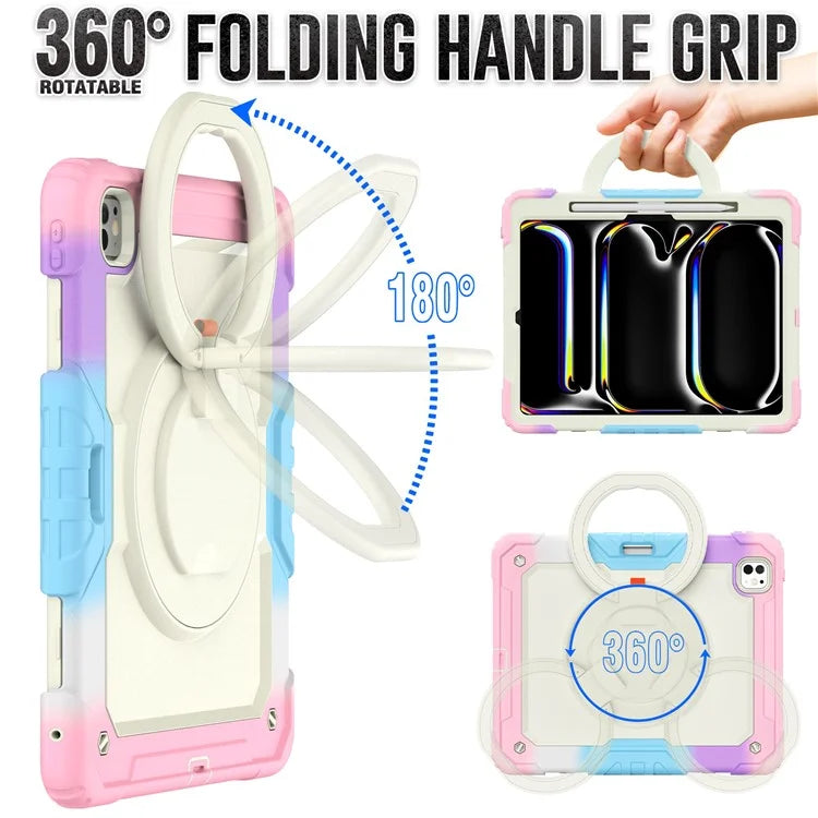 For iPad Pro 13 (2024) Kickstand Case PC+Silicone Tablet Cover with Strap