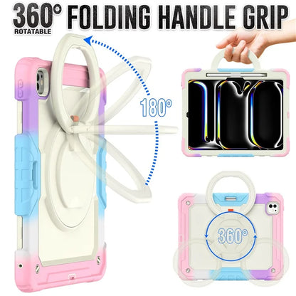 For iPad Pro 13 (2024) Kickstand Case PC+Silicone Tablet Cover with Strap