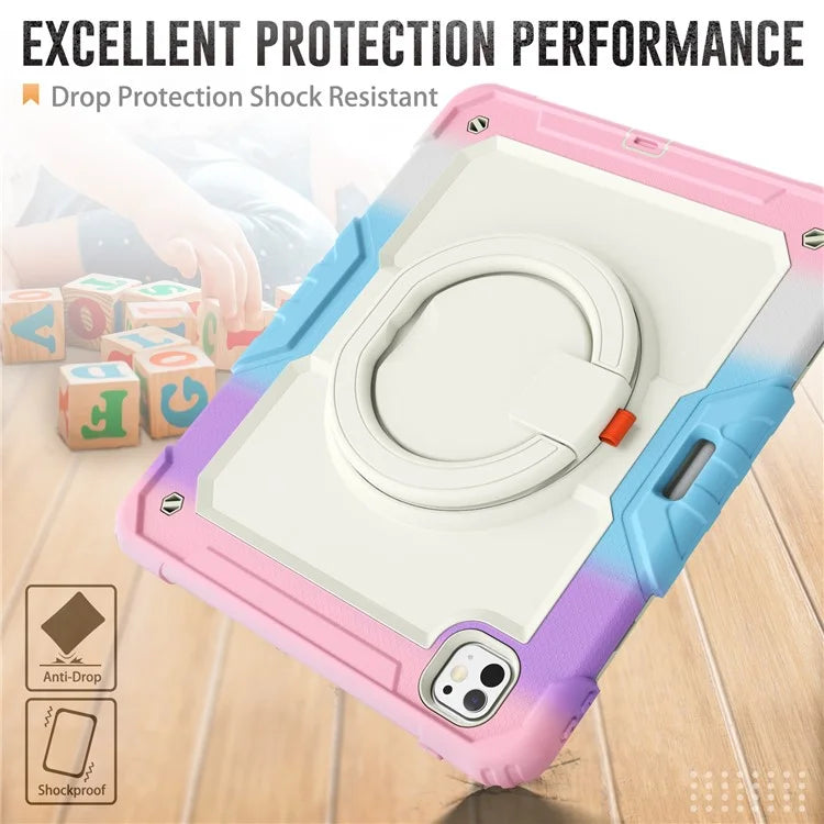 For iPad Pro 13 (2024) Kickstand Case PC+Silicone Tablet Cover with Strap