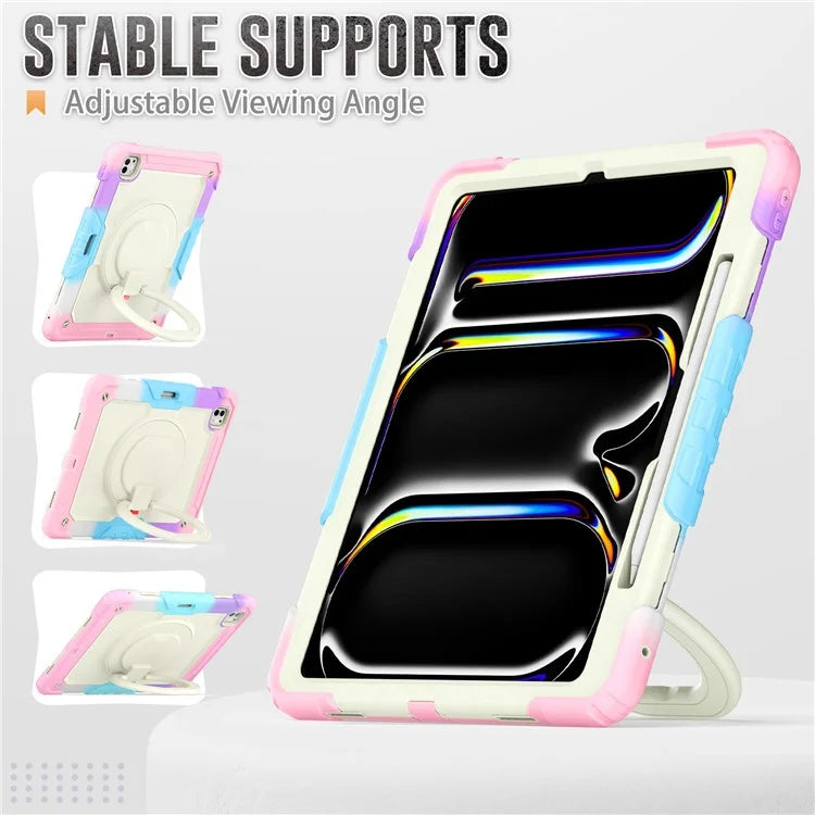 For iPad Pro 13 (2024) Kickstand Case PC+Silicone Tablet Cover with Strap