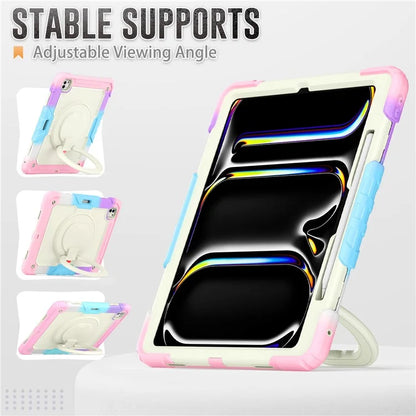For iPad Pro 13 (2024) Kickstand Case PC+Silicone Tablet Cover with Strap