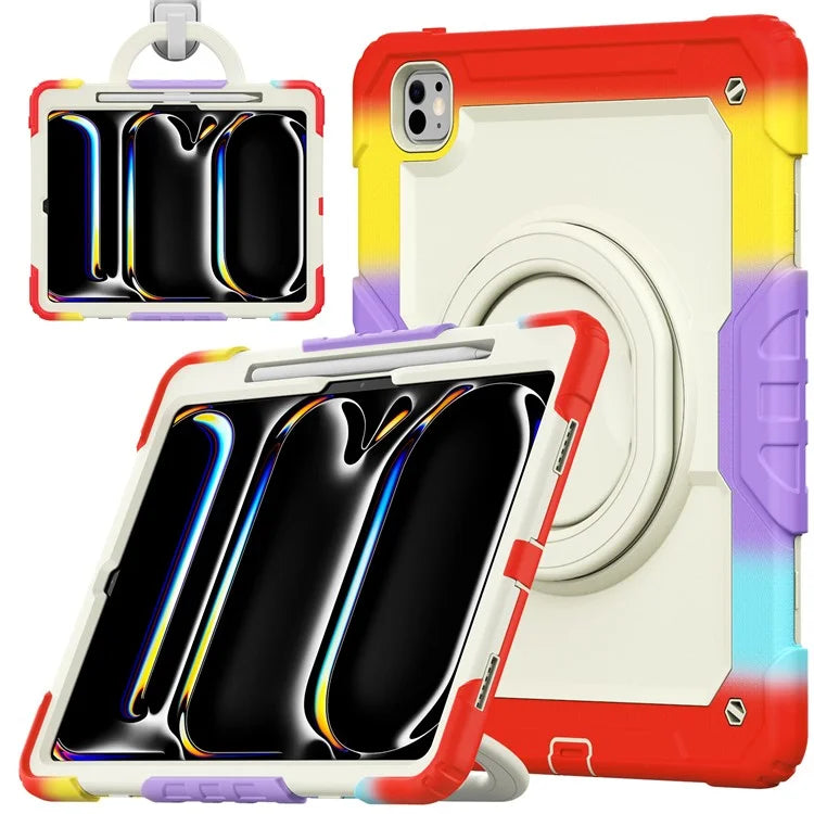 For iPad Pro 13 (2024) Kickstand Case PC+Silicone Tablet Cover with Strap