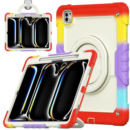 For iPad Pro 13 (2024) Kickstand Case PC+Silicone Tablet Cover with Strap