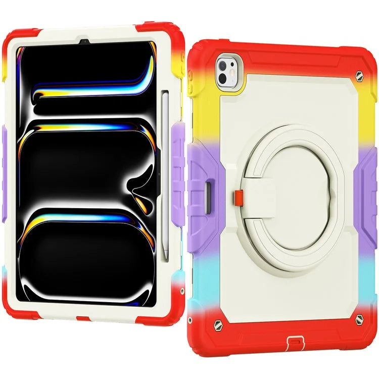 For iPad Pro 13 (2024) Kickstand Case PC+Silicone Tablet Cover with Strap