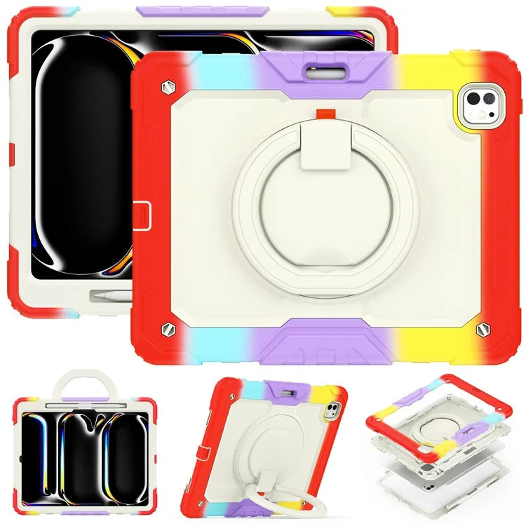For iPad Pro 13 (2024) Kickstand Case PC+Silicone Tablet Cover with Strap