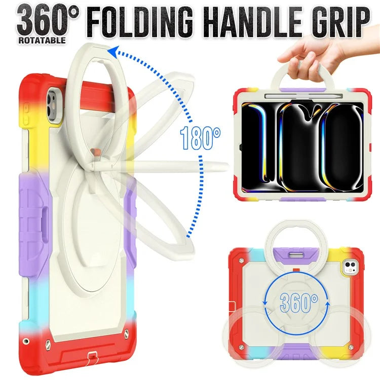 For iPad Pro 13 (2024) Kickstand Case PC+Silicone Tablet Cover with Strap