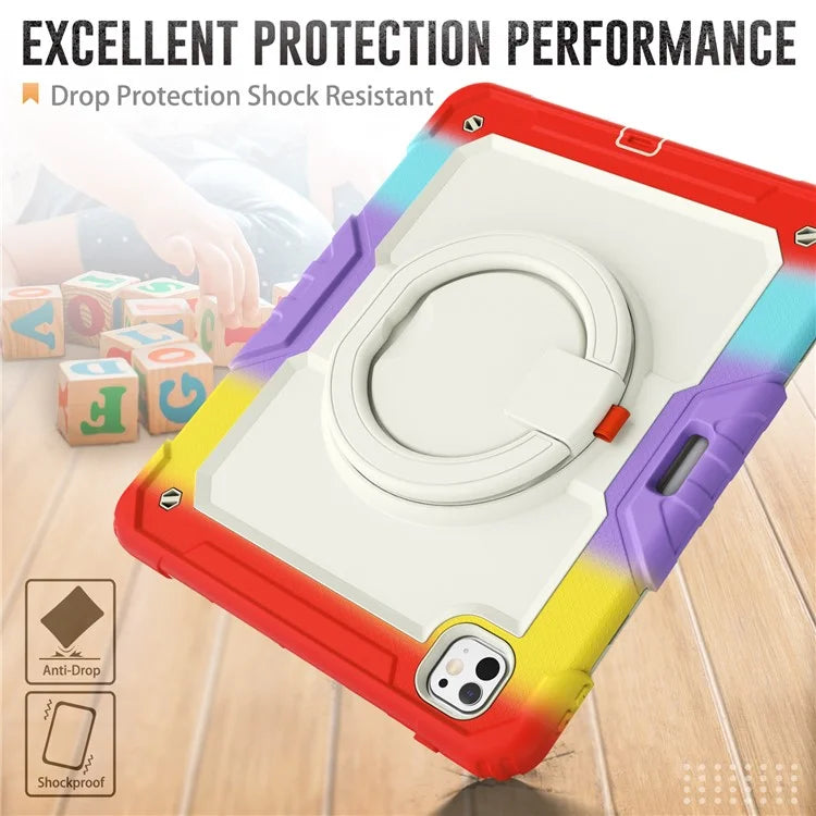 For iPad Pro 13 (2024) Kickstand Case PC+Silicone Tablet Cover with Strap