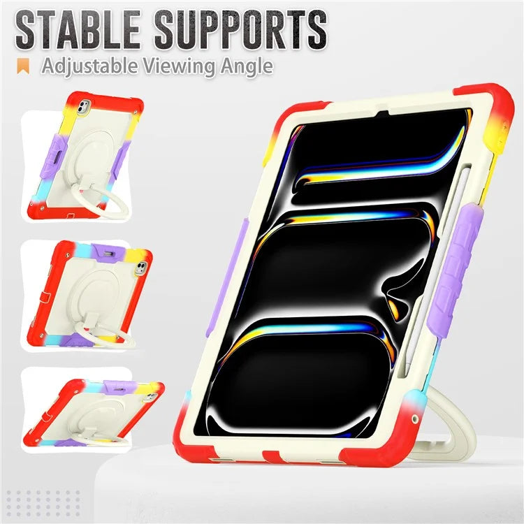 For iPad Pro 13 (2024) Kickstand Case PC+Silicone Tablet Cover with Strap