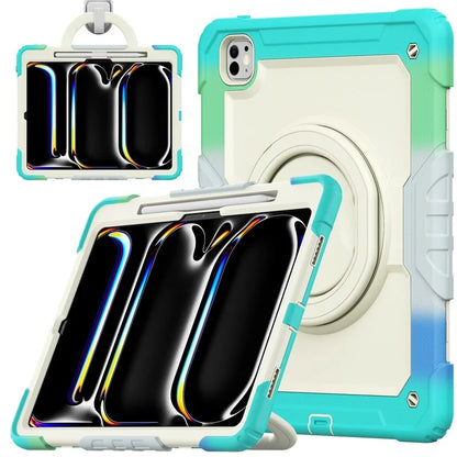 For iPad Pro 13 (2024) Kickstand Case PC+Silicone Tablet Cover with Strap