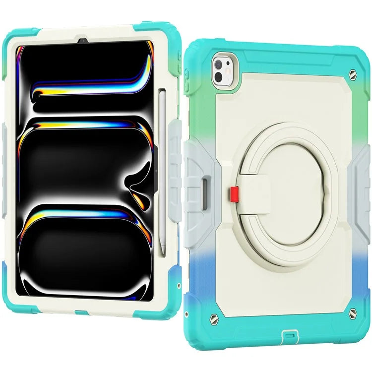 For iPad Pro 13 (2024) Kickstand Case PC+Silicone Tablet Cover with Strap