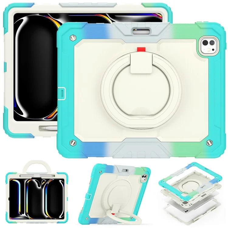 For iPad Pro 13 (2024) Kickstand Case PC+Silicone Tablet Cover with Strap