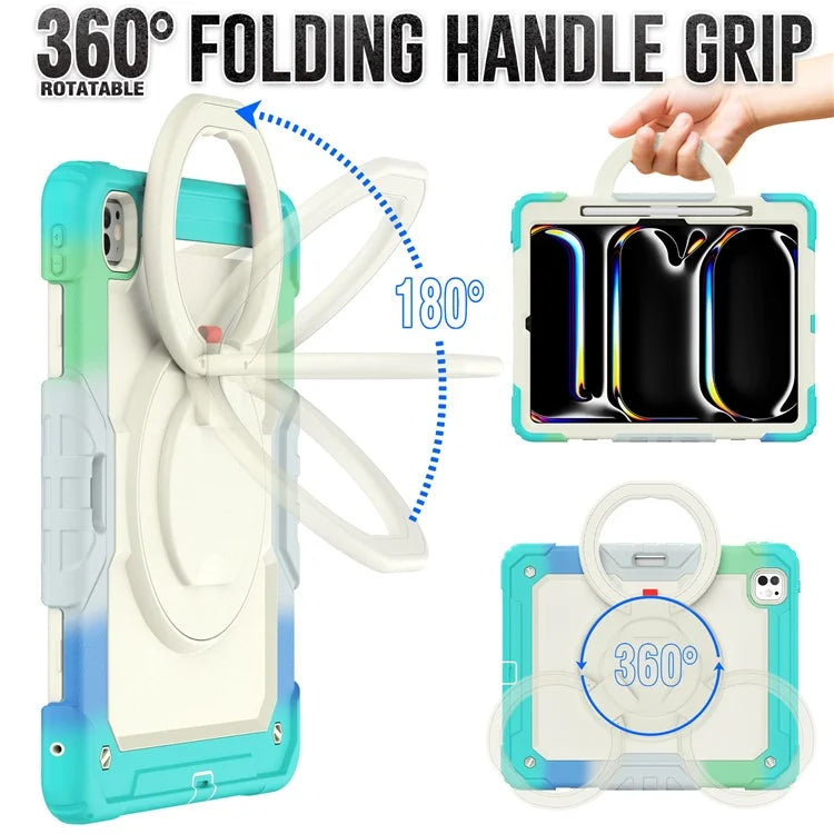 For iPad Pro 13 (2024) Kickstand Case PC+Silicone Tablet Cover with Strap