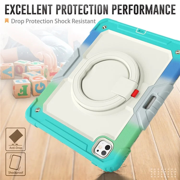 For iPad Pro 13 (2024) Kickstand Case PC+Silicone Tablet Cover with Strap