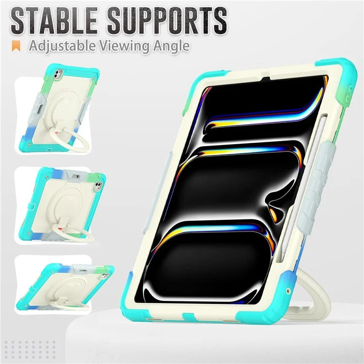 For iPad Pro 13 (2024) Kickstand Case PC+Silicone Tablet Cover with Strap