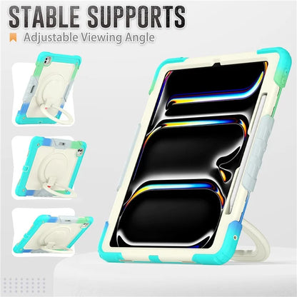 For iPad Pro 13 (2024) Kickstand Case PC+Silicone Tablet Cover with Strap