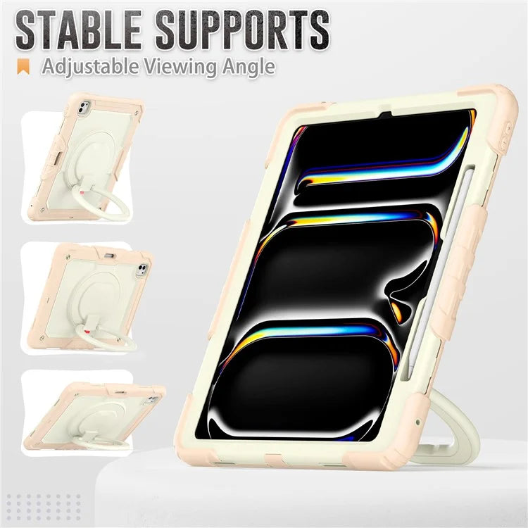 For iPad Pro 13 (2024) Case PC+Silicone Kickstand Tablet Cover with Strap