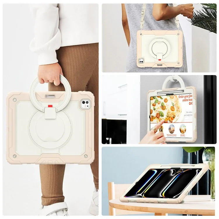 For iPad Pro 13 (2024) Case PC+Silicone Kickstand Tablet Cover with Strap