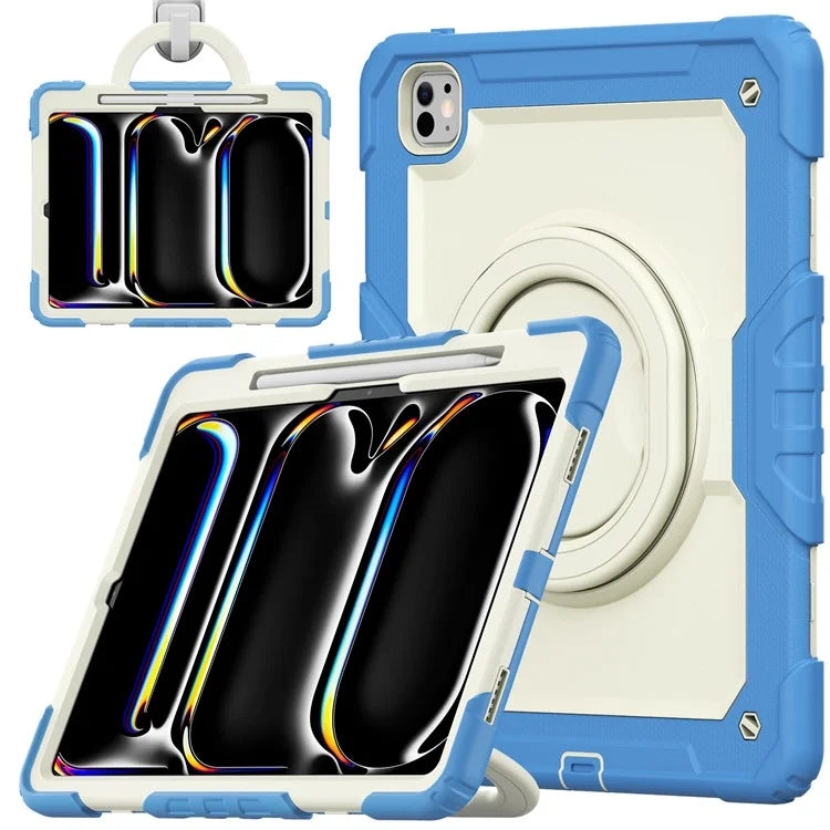 For iPad Pro 13 (2024) Case PC+Silicone Kickstand Tablet Cover with Strap