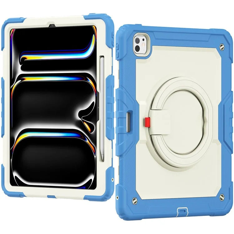 For iPad Pro 13 (2024) Case PC+Silicone Kickstand Tablet Cover with Strap