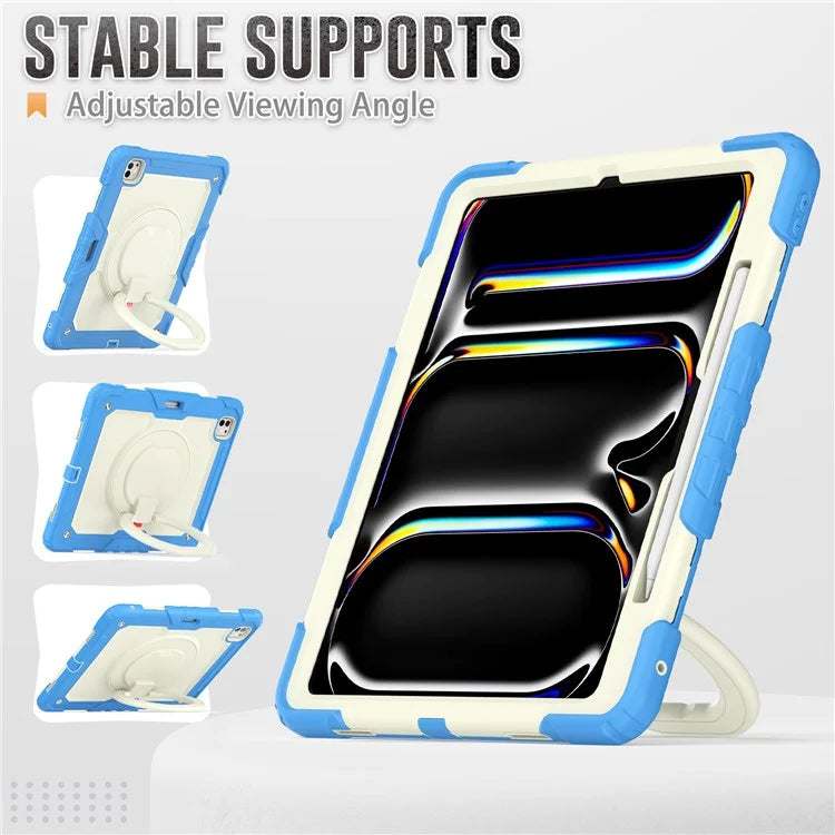 For iPad Pro 13 (2024) Case PC+Silicone Kickstand Tablet Cover with Strap