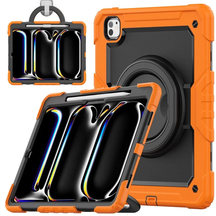 For iPad Pro 13 (2024) Kickstand Case PC+Silicone Tablet Cover with Shoulder Strap