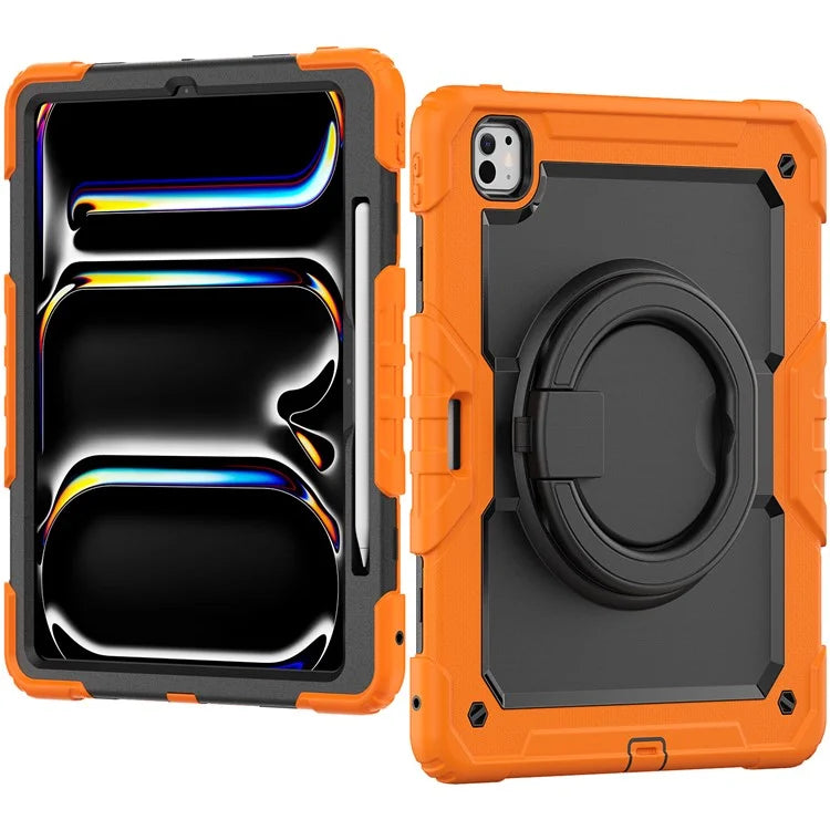 For iPad Pro 13 (2024) Kickstand Case PC+Silicone Tablet Cover with Shoulder Strap