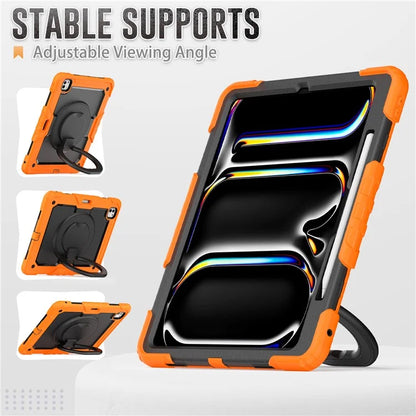For iPad Pro 13 (2024) Kickstand Case PC+Silicone Tablet Cover with Shoulder Strap