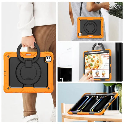 For iPad Pro 13 (2024) Kickstand Case PC+Silicone Tablet Cover with Shoulder Strap