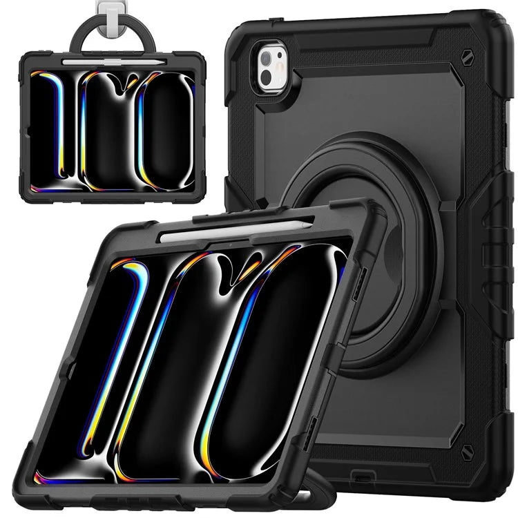 For iPad Pro 13 (2024) Kickstand Case PC+Silicone Tablet Cover with Shoulder Strap