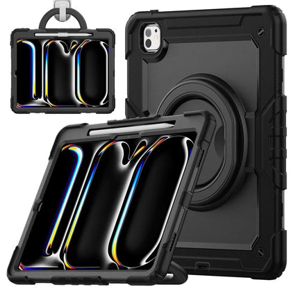 For iPad Pro 13 (2024) Kickstand Case PC+Silicone Tablet Cover with Shoulder Strap